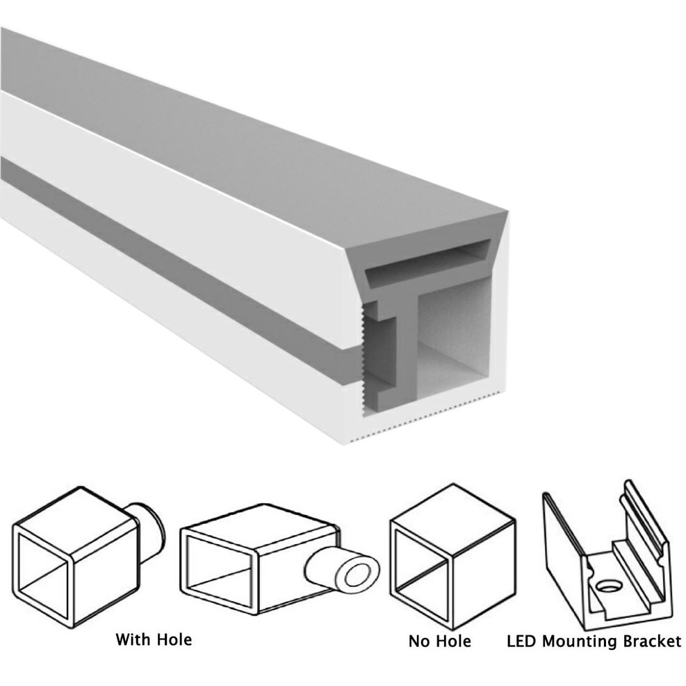 Square Silicone LED Channel Flexible For 8mm LED Strip Lights - 16*16mm 120° Side Emitting Square Silicone LED Channel Flexible For 8mm LED Strip Lights - 16*16mm 120° Side Emitting